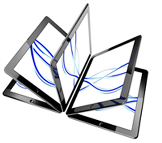 Computer Tablets sind angeordnet wie Seiten eines Buches und symbolisieren mehrere Webseiten.